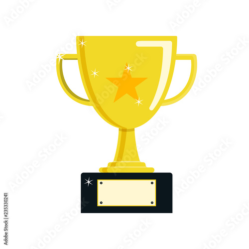 Gold trophy cup icon.Champions cup. Flat design. Vector.