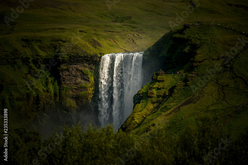 Beautiful  high and huge Skogarfoss waterfall on South Iceland  summer time