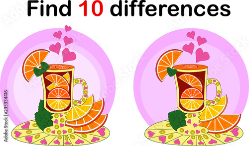 Find differences Teacup for children. Herbal infusion