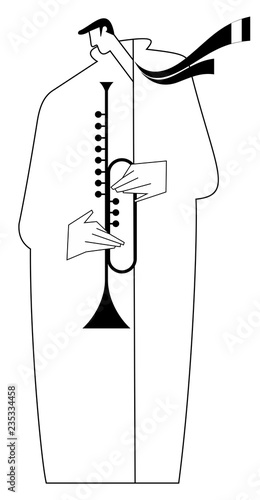 Trumpeter line art isolated illustration. Trumpeter is playing music with inspiration black on white original illustration
