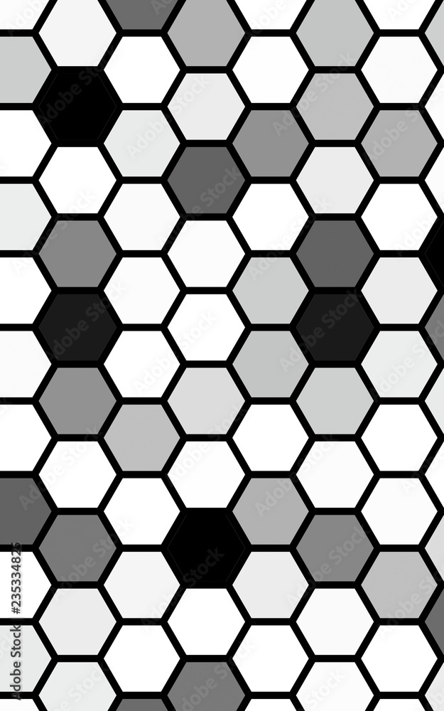 Black honeycomb with a gradient color. Isometric geometry. 3D illustration Black honeycomb with a gradient color. Isometric geometry. 3D illustration