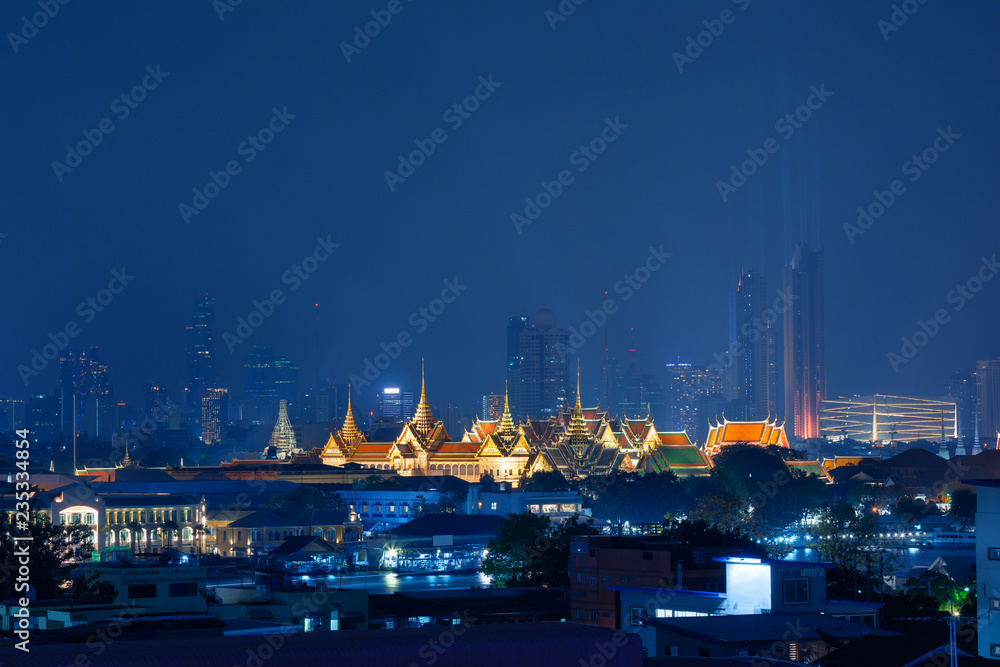Bangkok city with Temple of the Emerald Buddha