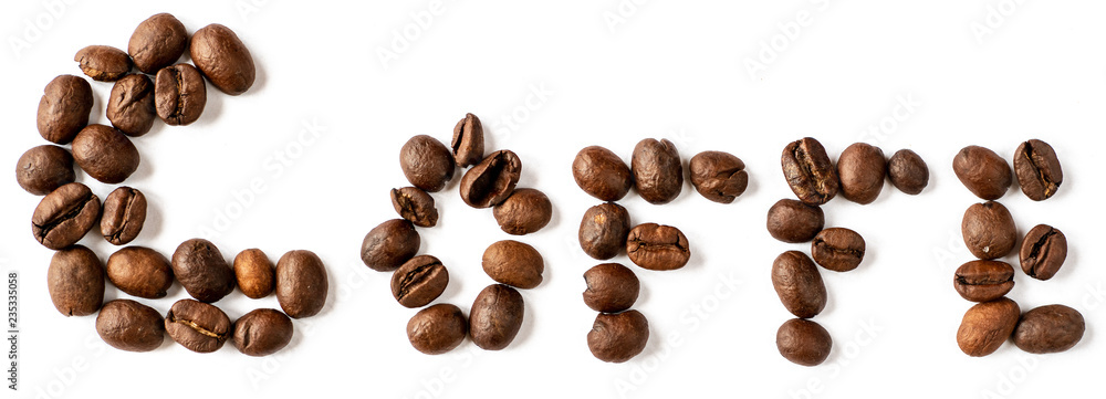 Coffe letters made from coffee beans isolated on white background Coffe letters made from coffee beans isolated on white background