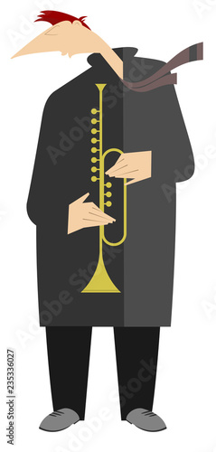 Trumpeter isolated illustration. Trumpeter is playing music with inspiration isolated on white
