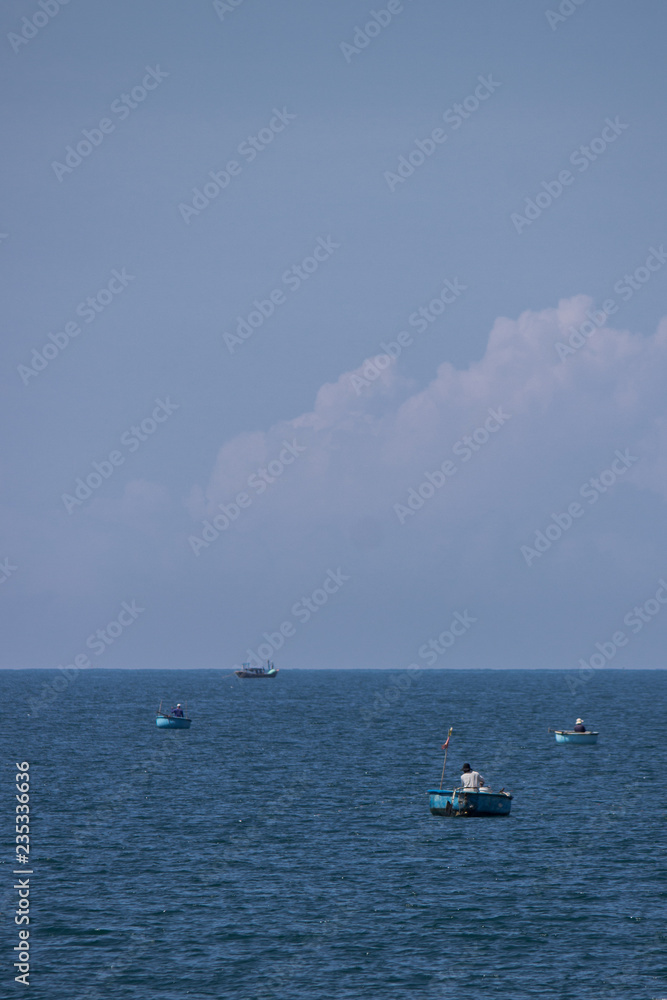 fisher boats in the sea at mui ne vietnam