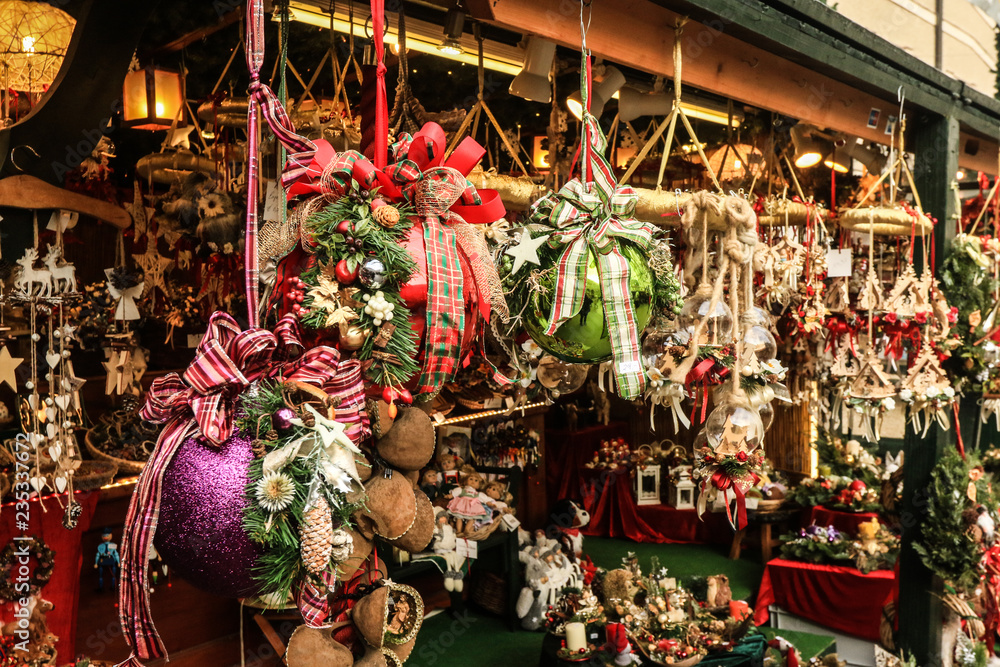 Fototapeta premium Toy balls for Christmas tree, colorful decorations