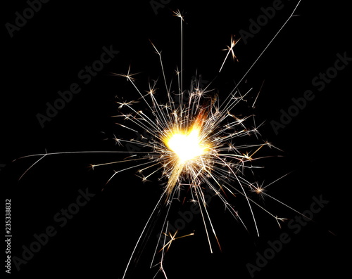 Sparkler isolated on black background with clipping path