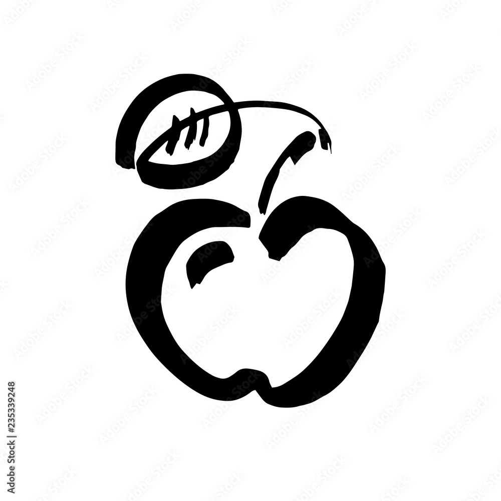 Apple vector sketch icon isolated on background. Hand drawn ink brush illustration. Icon for infographic, website or app Apple vector sketch icon isolated on background. Hand drawn ink brush illustration. Icon for infographic, website or app