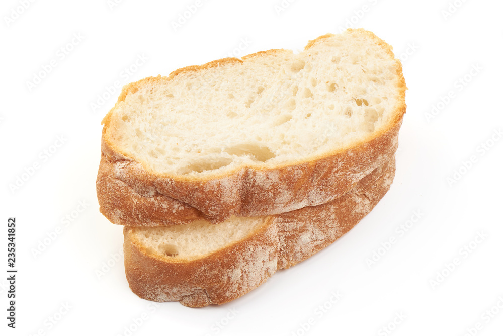 Fresh sliced grain bread, isolated on white background. Close-up.