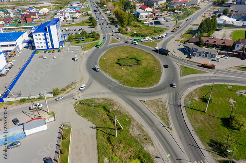City road intersection from the air. Tyumen