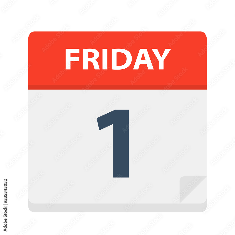 Fototapeta premium Friday 1 - Calendar Icon. Vector illustration of week day paper leaf.