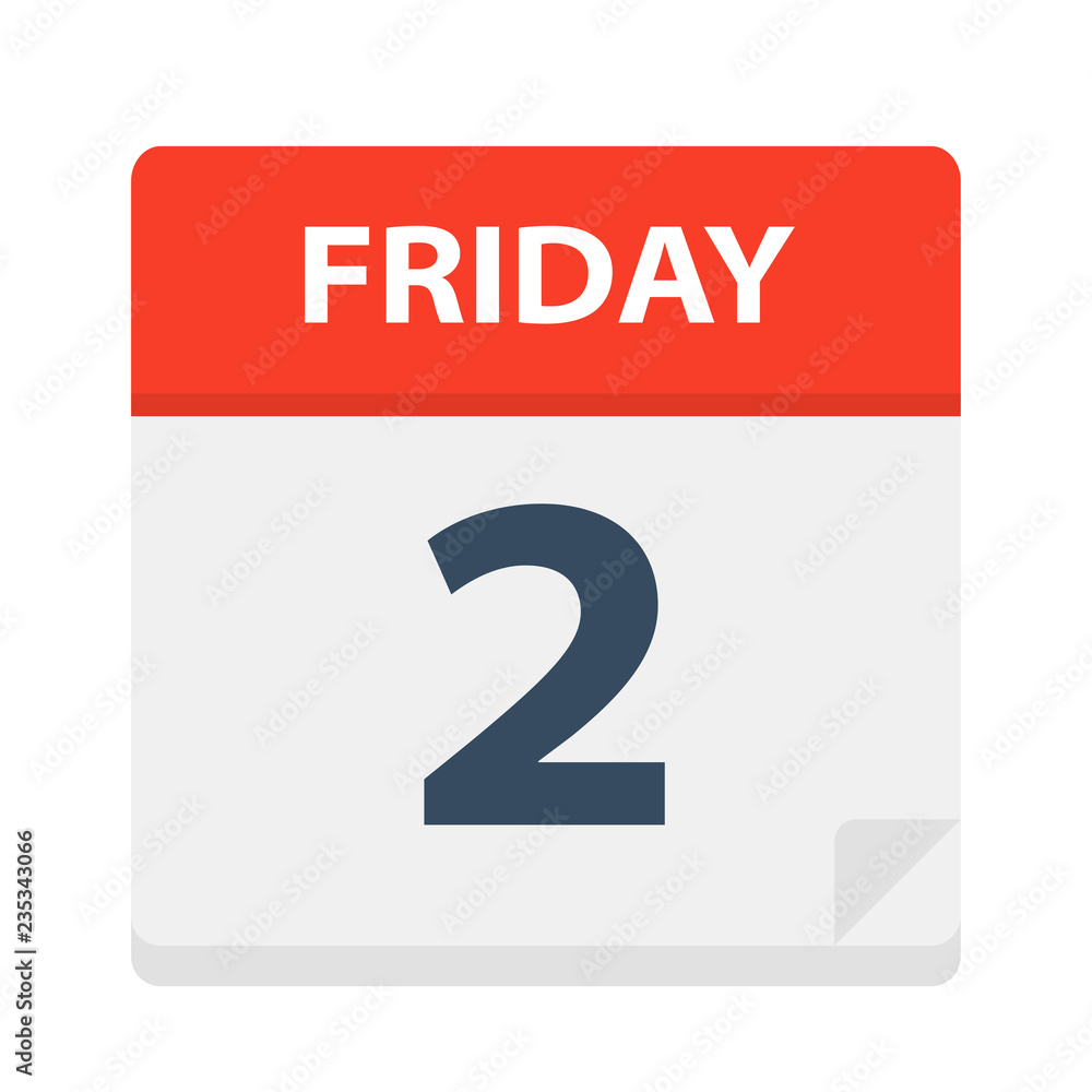 Friday 2 - Calendar Icon. Vector illustration of week day paper leaf.