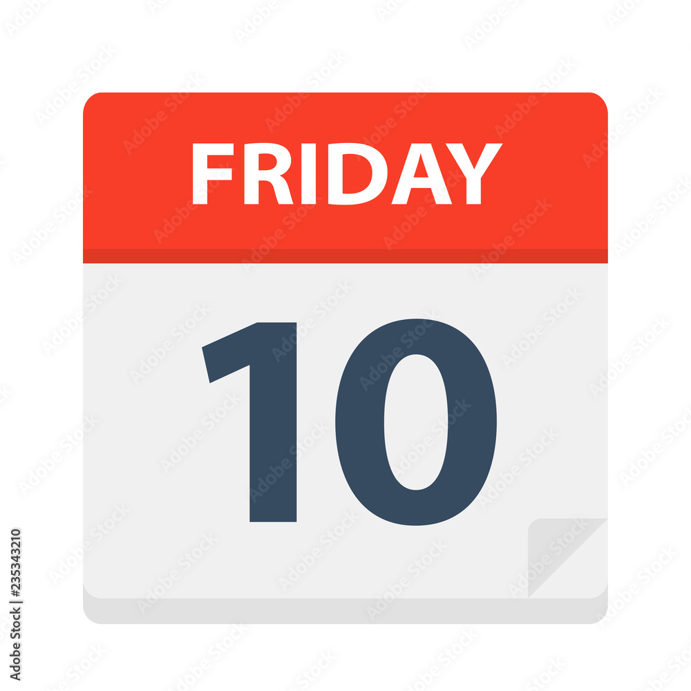 Friday 10 - Calendar Icon. Vector illustration of week day paper leaf. Friday 10 - Calendar Icon. Vector illustration of week day paper leaf.