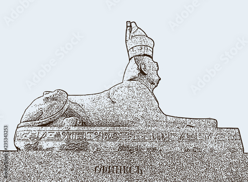Vector image of an ancient Egyptian sphinx on the Neva embankment in St. Petersburg, Russia