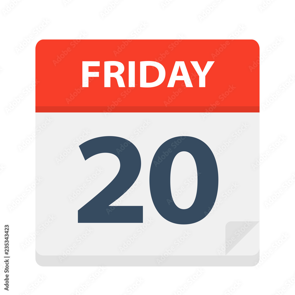 Friday 20 - Calendar Icon. Vector illustration of week day paper leaf. Friday 20 - Calendar Icon. Vector illustration of week day paper leaf.