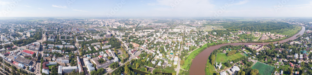 panorama of the city from a height. Saint Sophia orthodox cathedral and church of Resurrection of Jesus, The Kremlin Square of the Old City in a sunny summer day in Vologda Kremlin. panorama of the city from a height. Saint Sophia orthodox cathedral and church of Resurrection of Jesus, The Kremlin Square of the Old City in a sunny summer day in Vologda Kremlin.