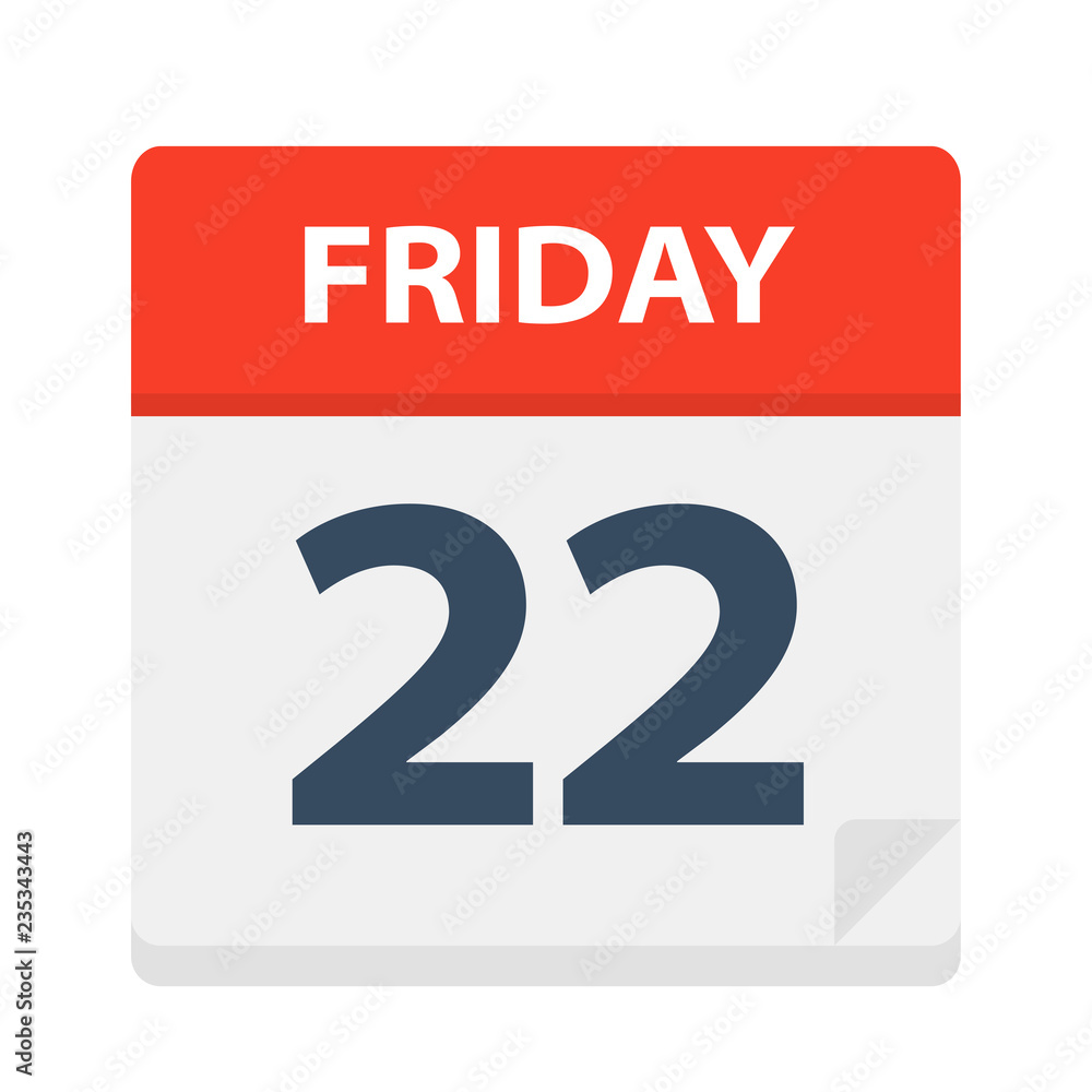 Friday 22 - Calendar Icon. Vector illustration of week day paper leaf. Friday 22 - Calendar Icon. Vector illustration of week day paper leaf.