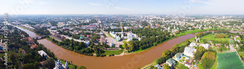 Saint Sophia orthodox cathedral and church of Resurrection of Jesus, The Kremlin Square of the Old City in a sunny summer day in Vologda Kremlin.