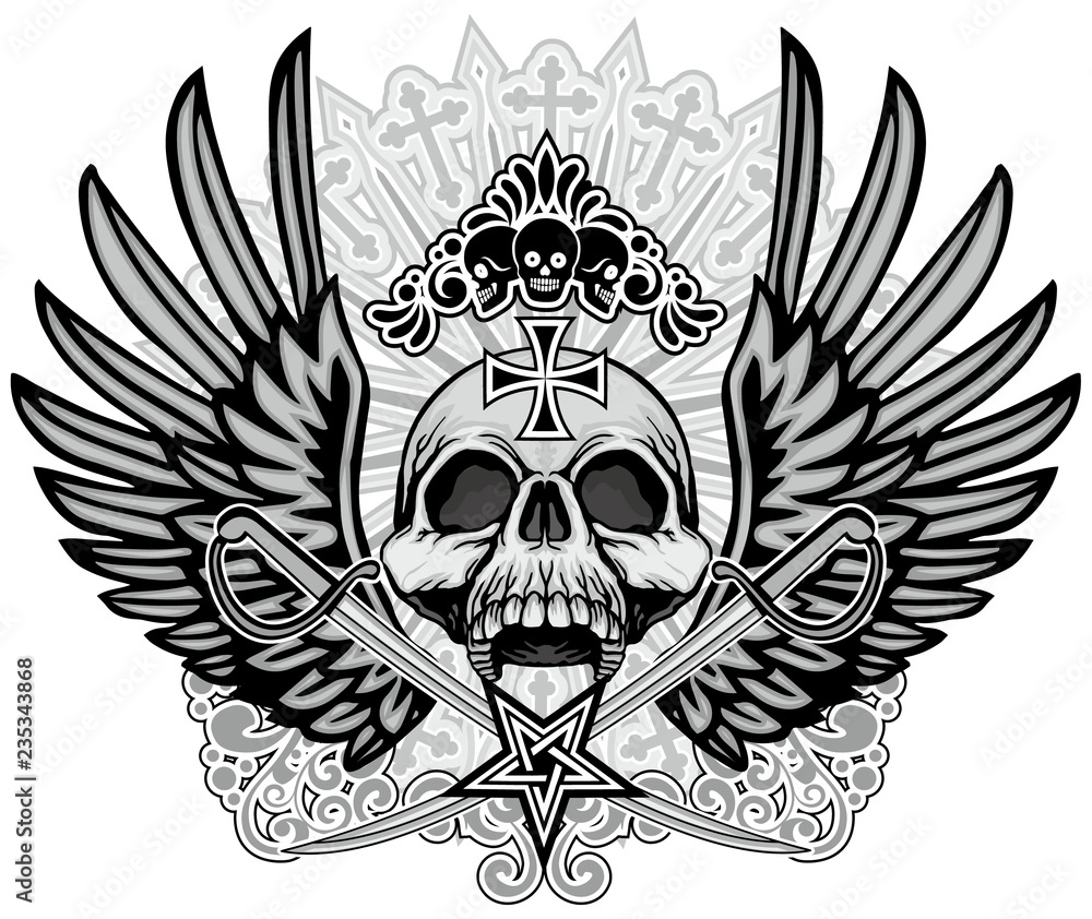 Fototapeta premium Gothic coat of arms with skull, grunge vintage design t shirts