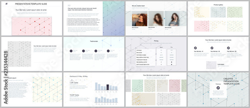 Minimal presentations  portfolio templates. Presentation slides for flyer  brochure  report. Line art pattern with connecting lines. Abstract geometric background. Technology  digital network concept.