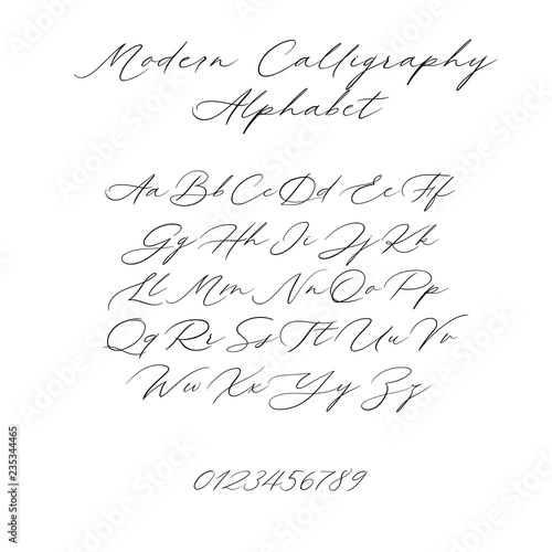 Hand drawn typeface set isolated on white. Brush painted characters: lowercase and uppercase. Vector font. Typography alphabet for your designs: branding, card, wedding invitation. Modern calligraphy