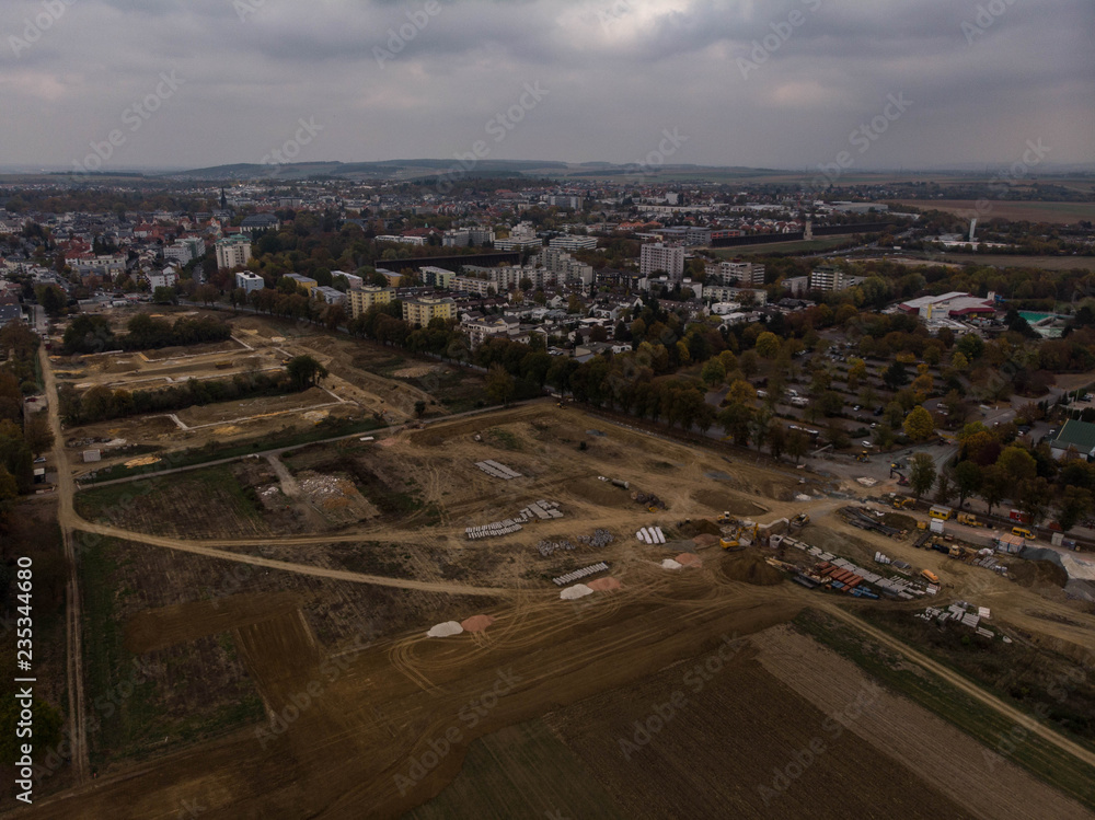 aerial view of a new construction site in the city of Bad Nauheim in Germany