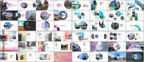 Minimal presentations design, portfolio vector templates with circle elements on white background. Multipurpose template for presentation slide, flyer leaflet, brochure cover, report, marketing.