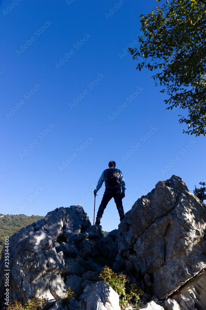 hiker in the mountains in the autumn