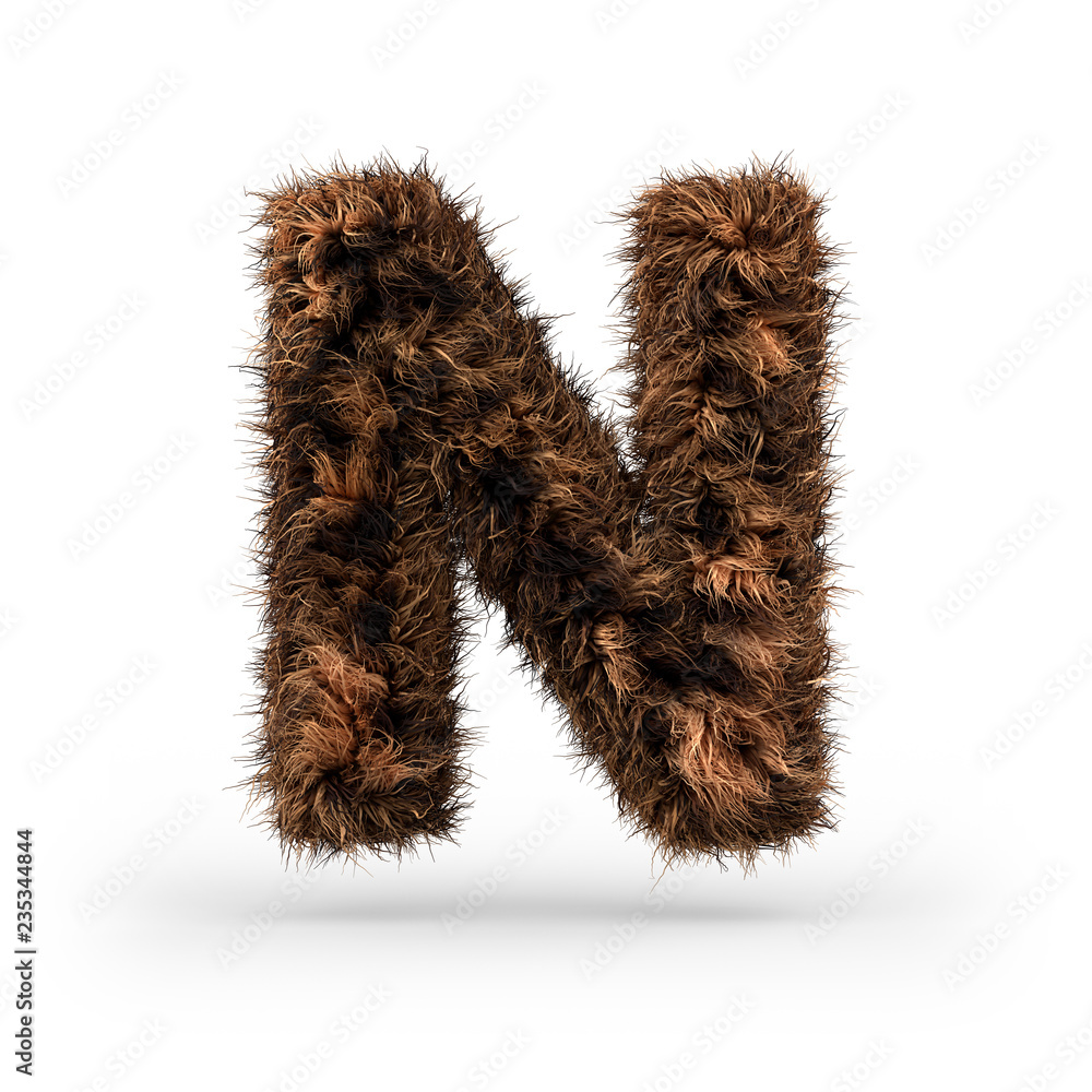 Uppercase fluffy and furry font. Letter N. 3D Uppercase fluffy and furry font. Letter N. 3D