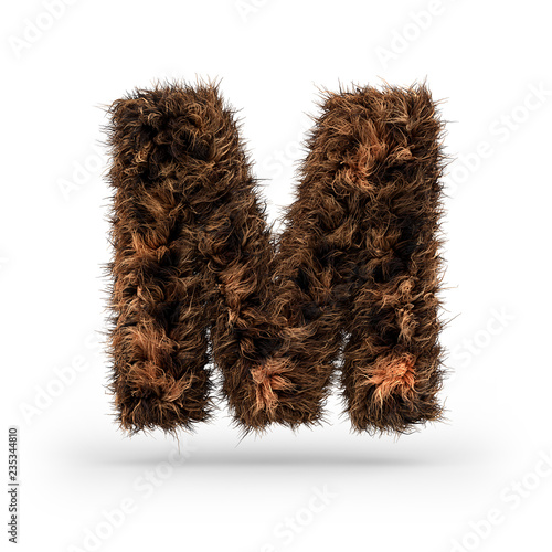 Uppercase fluffy and furry font. Letter M. 3D