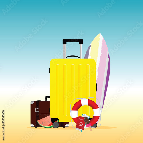 travel summer illustration with surfboard