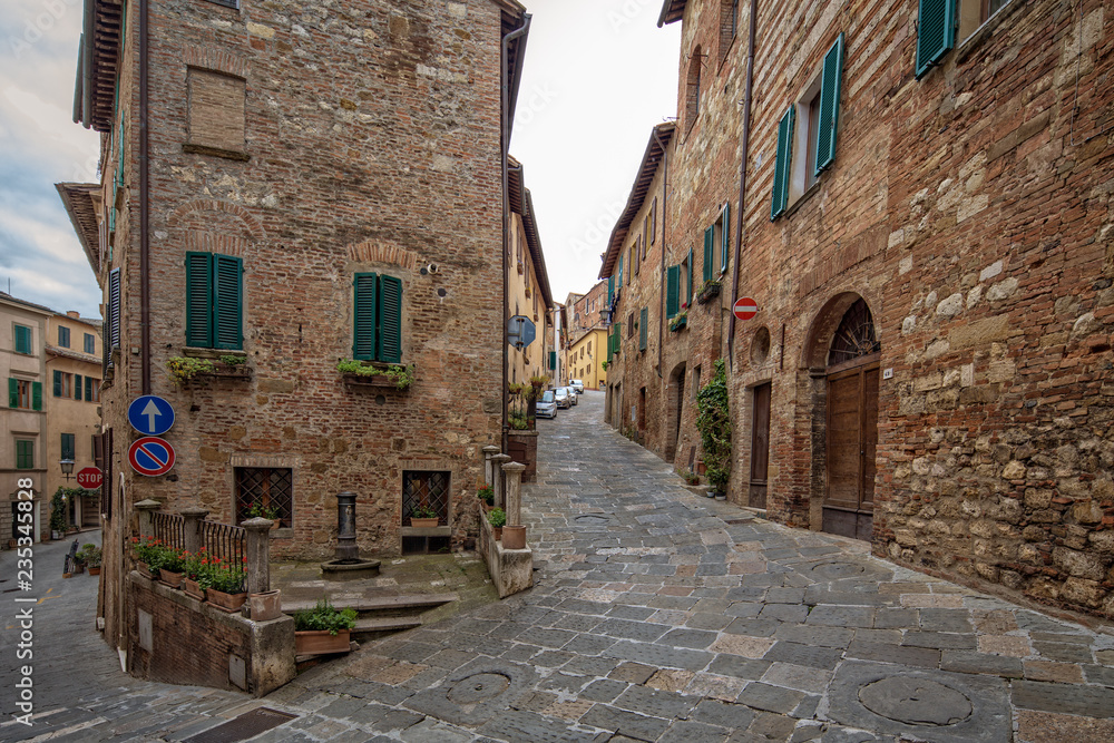 Street and houses in Montepulciano. Characteristic street and houses in small historic medieval village Montepulciano, Tuscany, Italy