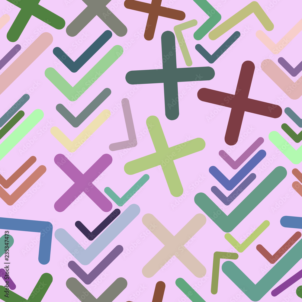 Fototapeta premium Seamless abstract illustrations of tick or cross mark, right or wrong sign, conceptual. Digital, canvas, generative & design.