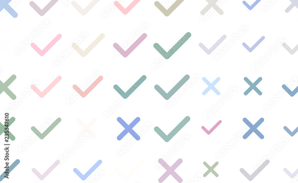 Conceptual background tick or cross mark, right or wrong sign for design catalog or texture. Effect, pattern, messy & cover.