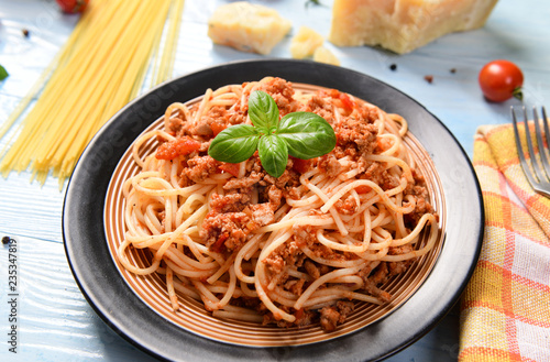 Tasty homemade spaghetti bolognese