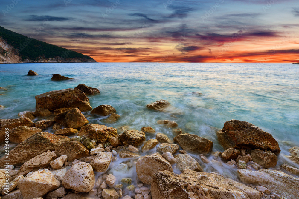 Sunset at mediterranean sea - long exposure photo