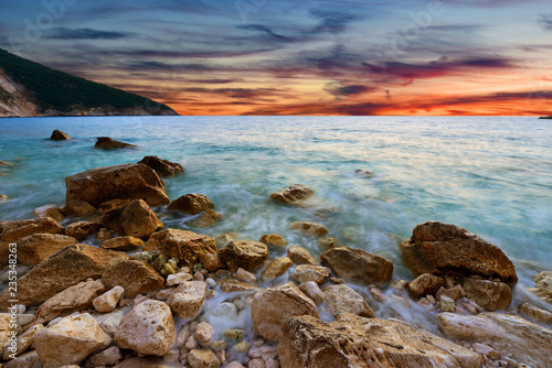 Sunset at mediterranean sea - long exposure photo © Piotr Krzeslak