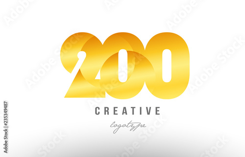200 gold golden metal gradient number logo icon design