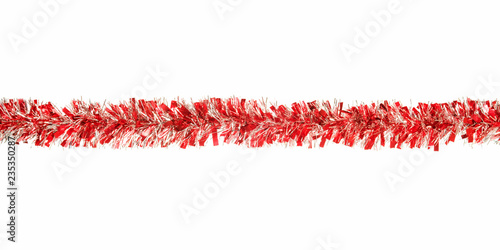 Red and silver Christmas tinsel decoration isolated
