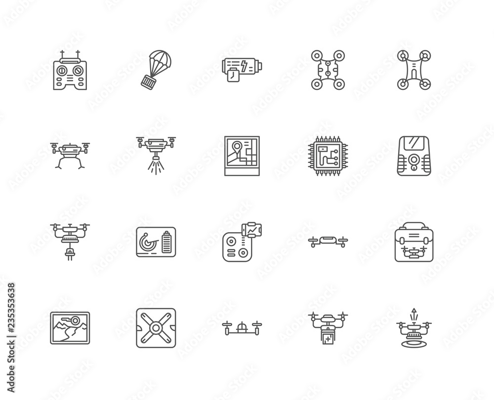 Simple Set of 20 Vector Line Icon. Contains such Icons as drone, Stock ...