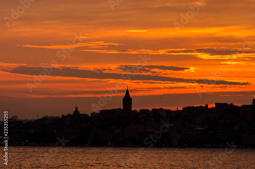 Istanbul silhouette. Sunset view of istanbul  Turkey..