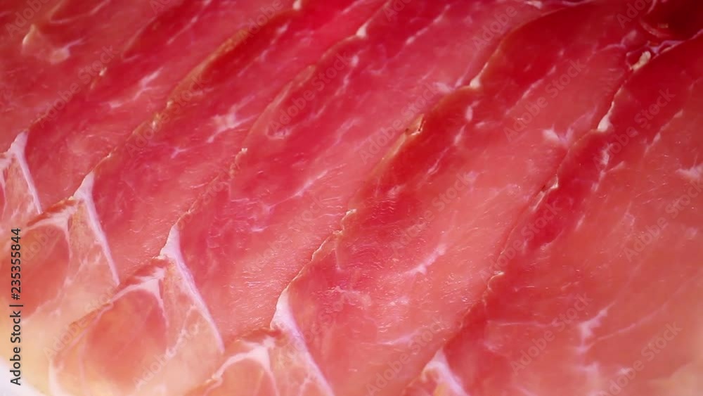 Serrano prosciutto dry cured ham red beef meat slices italian crudo cotto Serrano prosciutto dry cured ham red beef meat slices italian crudo cotto