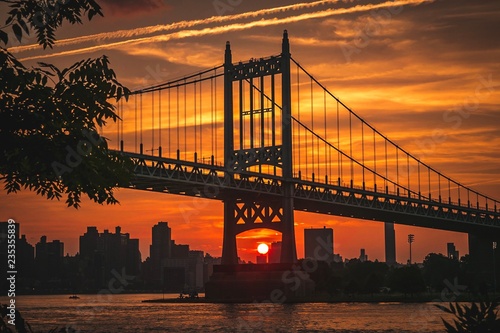 The sun setting behind the RFK-Triboro Bridge