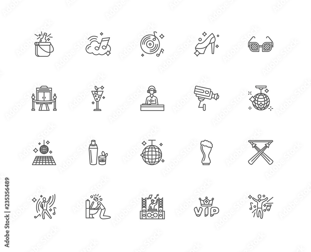 Simple Set of 20 Vector Line Icon. Contains such Icons as Dancin