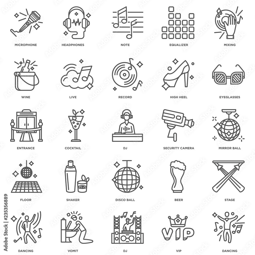 Simple Set of 25 Vector Line Icon. Contains such Icons as Dancin Simple Set of 25 Vector Line Icon. Contains such Icons as Dancin
