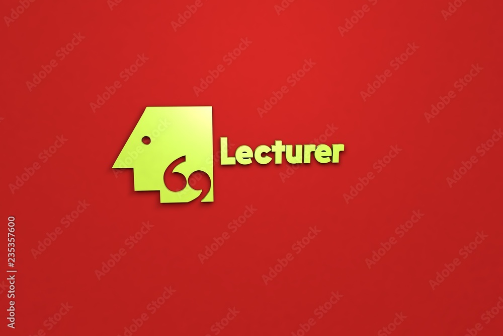 Text Lecturer with green 3D illustration and red background Text Lecturer with green 3D illustration and red background