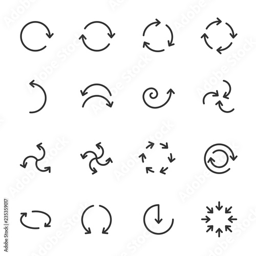 Circular arrows, icon set. linear signs. Line with editable stroke