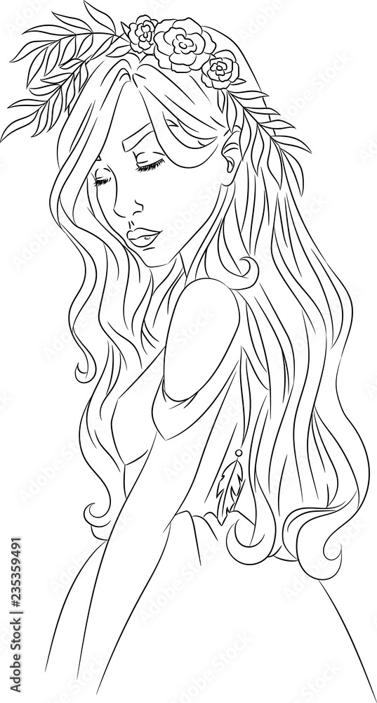 Fototapeta premium Girl with flower wreath vector illustration