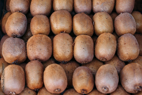 Background from a kiwi. Close-up texture of heap of kiwi  overhead view.