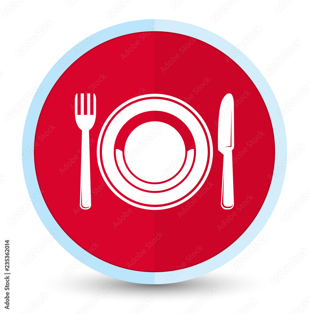 Food plate icon flat prime red round button Food plate icon flat prime red round button